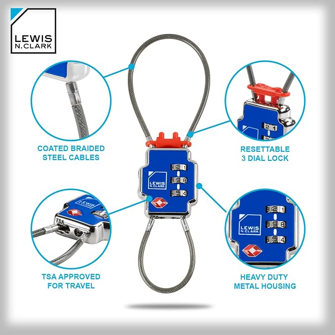 Lewis N Clark 3X Security Lock TSA Luggage Locks for Suitcases, Carry On, Laptop Bag, Set Combo to Create Secure Padlock for Travel, Vacation, Business, or Backpacking, Blue, 1 Pack - Image 3