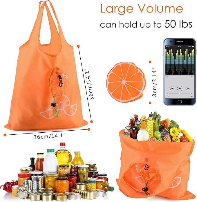 20Pack Reusable Shopping Bags Bulk Foldable Portable Reusable Grocery Bags | Lightweight Polyester Grocery Shopping Tote Bag,Reusable Grocery Bags Foldable Machine Washable Shopping Bags(Fruit) - Image 4