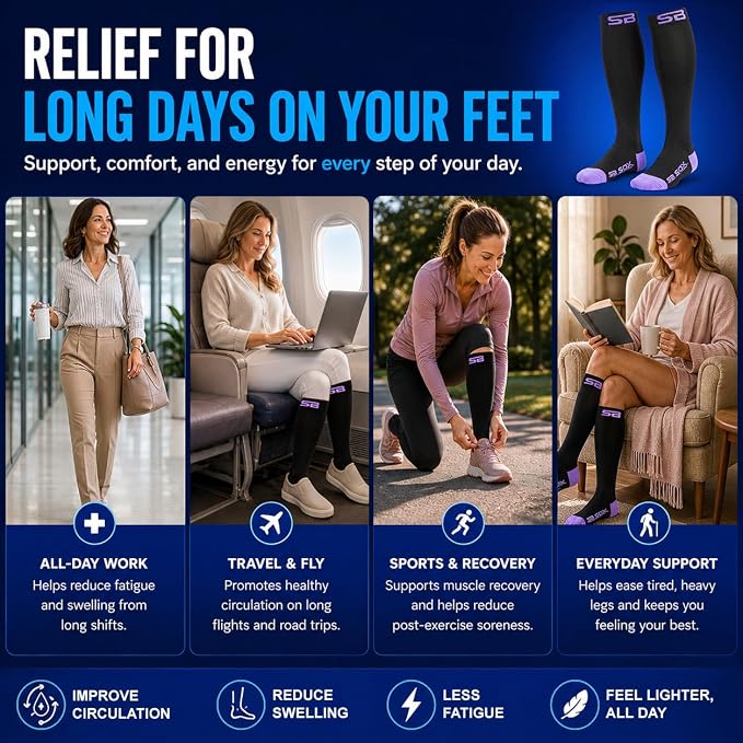 SB SOX Compression Socks for Men & Women (20-30mmHg) | Best Quality Compression Socks for Flying, Medical, Sports, Wide Calf Fit, Pregnancy, and Daily Wear. Trusted since 2016. - Image 5