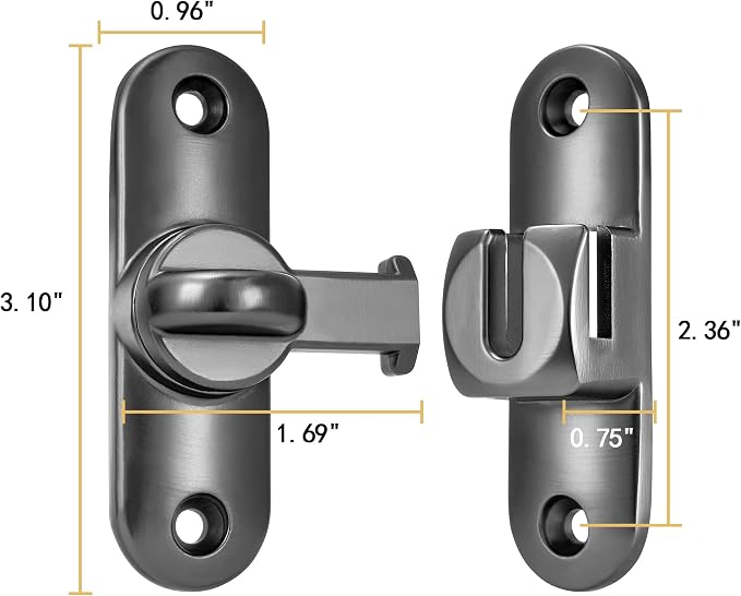 2 Packs Grey 90/180 Degree Barn Door Latches,Flip Gate Lock | Zinc Alloy Flip Gate Latches,Right Angle Door Lock,for bedroom,garage,sliding door,window,cabinet,drawer,pet enclosures - Image 2