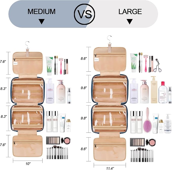 Travel Hanging Toiletry Bag for Women, Large Makeup Bag 8 Leak Proofing Silicone Bottle Covers, Waterproof Cosmetic Bag with Jewelry Organizer Compartment, Toiletries Kit Set, Navy Blue - Image 7