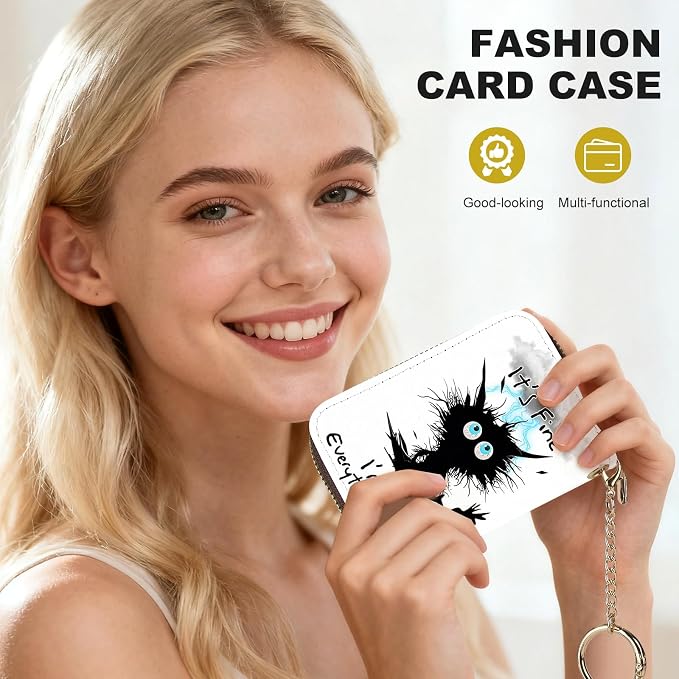 Credit Card Holder for Women,Small Rfid Wallet with Keychain Zipper,Cute PU Leather Card Case Wallet，Accordion Credit Card Wallets Gift,Cat Struck by Lightning - Image 6