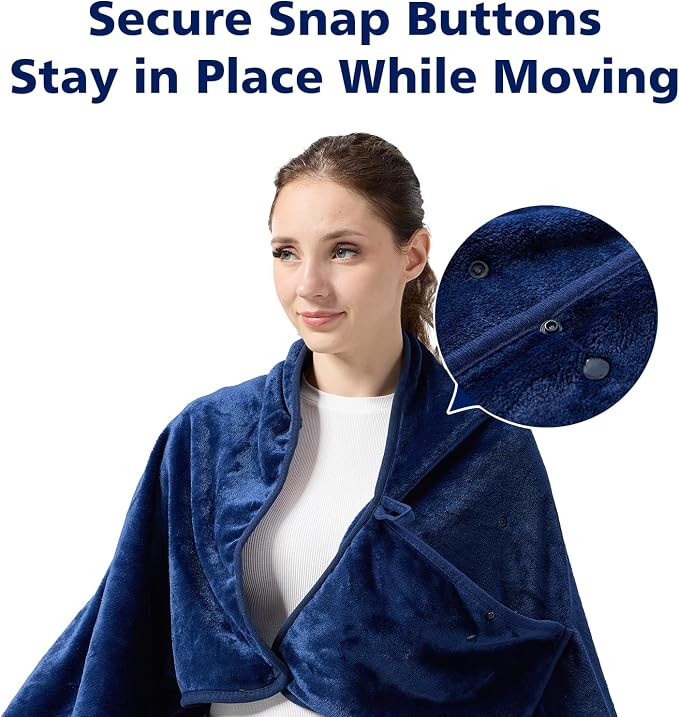 Packable Travel Throw Blanket, Navy Blue | Soft lightweight wearable travel accessory with carry pouch, airplane blanket, road trips, office naps,outdoor camping - Image 6