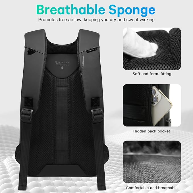 BANGE Anti-Theft Business Laptop Backpack, 15.6 Inch Lock Travel Backpack, Water-resistant Zippers with USB Charging Port, 16L Computer Bag for Men & Women - Image 8