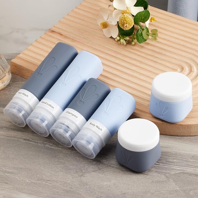 INSFIT travel bottles for toiletries 6 Pack, Leak proof Travel Size Toiletries Containers with toiletry bag, Squeezable Silicone Bottles & Cream Jars, Travel Essentials BPA-Free set for Shampoo - Image 5