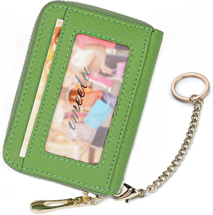 imeetu RFID Credit Card Holder, Small Card Wallet Women, Leather Card Case | Genuine Leather Women's Card & id Cases, Change Coin Purse with Zipper Keychain id Window, 20 Colors & 3 Styles, Daily, Gifts - Image 2