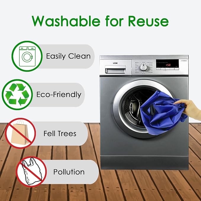 BeeGreen Reusable Grocery Bags Blue Kitchen Bags Bulk Foldable-Machine Washable with Zipper Storage Pouch 50 Packs - Image 6