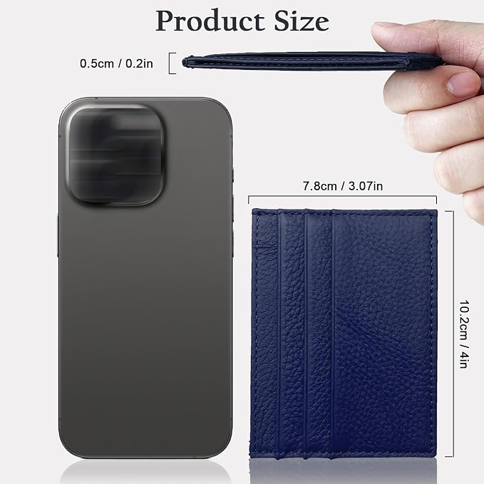WOXVM Credit Card Holder Wallet RFID Blocking Slim Credit Card Cases Holder Premium Leather Minimalist Front Pocket Small Wallet with 6 Card Slots and 1 Pockets for Men Women (Navy Blue) - Image 2