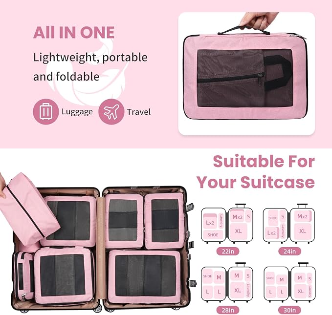 Compression Packing Cubes for Travel, Lightweight Vacation Travel Essentials, Travel Accessories for Suitcase Organizer Bags Set, Durable Luggage Organizer - Image 7