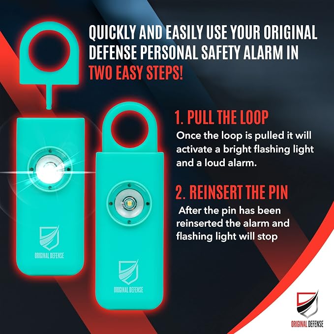 Original Defense® Siren Self-Defense Alarm - 130 dB Keychain Alarm with LED Strobe Light for Women, Children, and Elderly - Police Recommended - (Mint, 1 Count) - Image 3