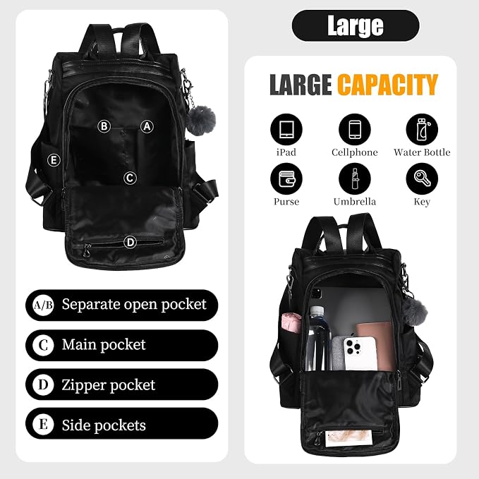 PINCNEL Women Backpack Purse Waterproof Nylon Anti-theft Rucksack Lightweight Shoulder Bag - Image 5