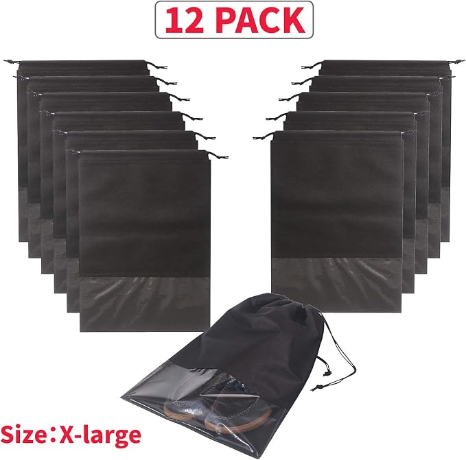 12PCS Travel Shoe Bags with Rope for Men and Women Large Shoes Pouch Storage Packing Organizers, Black - Image 7