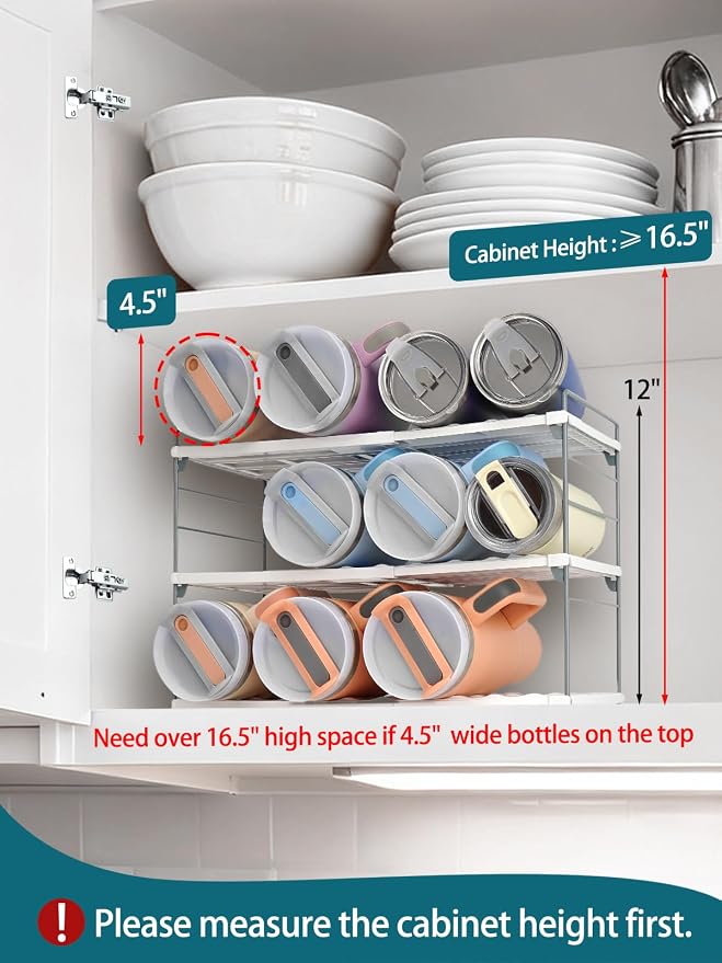 Upgraded Large Expandable Water Bottle Organizer Designed for 40 oz Stanley, Owala & Yeti Tumblers, Adjustable Storage Rack for Travel Mug Cabinet, Pantry, and Kitchen Organizer, Fits 20/30 oz Bottles - Image 7