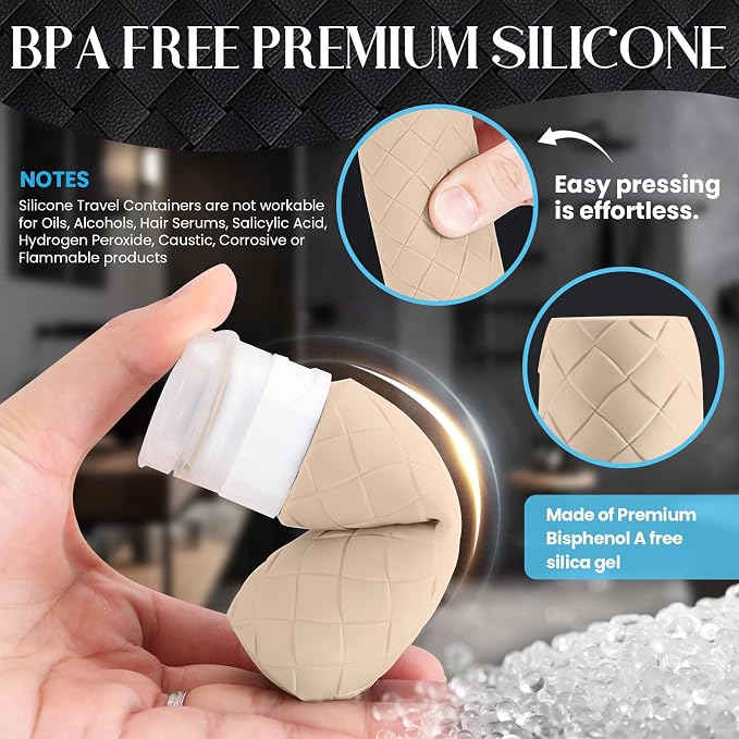 Silevoler Travel Bottles for Toiletries, TSA-Approved Travel Size Container | Woven Pattern BPA Free Silicone Leak Proof Refillable Liqus Shampoo And Conditioner Essentials Toiletry Bottles(Cream) - Image 4