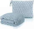 Travel Blanket with Bag, Soft Fleece Portable Airplane Blanket, Light Blue | Soft fleece travel blanket 50x60in grey. 5-in-1: pillow, lumbar support, shawl, hand warmer. Washable, luggage sleeve, clip. by Unknown