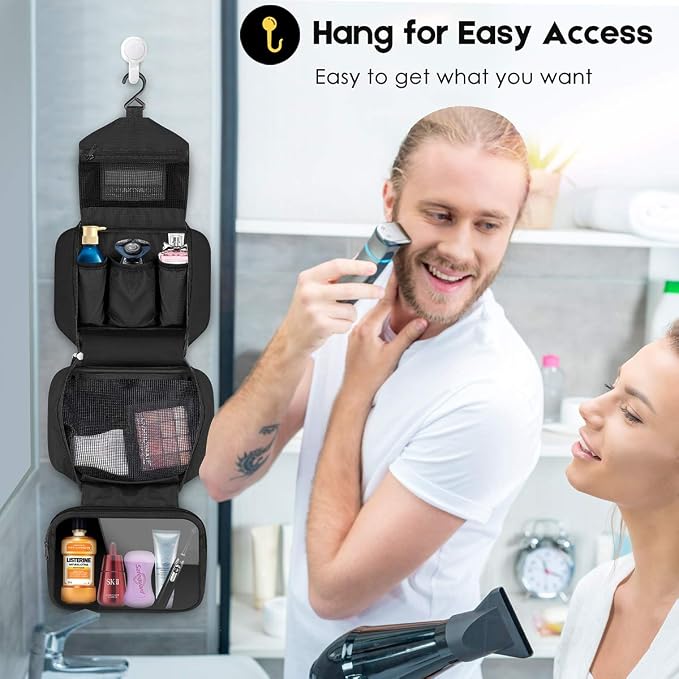Travel Toiletry Bag for Women, Dopp Kit for Men, Waterproof Makeup Bag Shaving Bag with Hanging Hook, Portable Toiletry Organizer for Traveling and Camping - Image 4