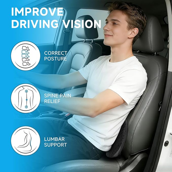 Livtribe Car Seat Cushion - Memory Foam Seat Pad for Sciatica & Lower Back Pain Relief - Driving Cushion with Breathable Mesh Cover - Road Trip Essentials for Drivers (3D Black) - Image 6