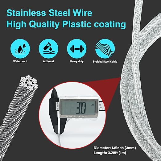 2 Pack Outdoor & Travel Security Cable with Loops, 3.3 ft x 1/8 in (1m x 3mm) Braided Safety Wire, Flexible Steel Safety Cable with Double Loops for Luggage, Outdoor Gear and Gates - Image 2
