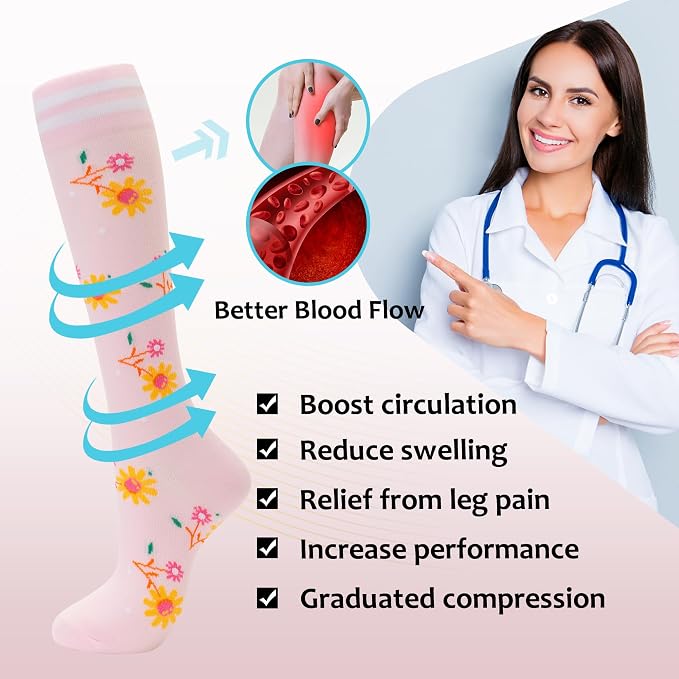 fenglaoda Compression Socks Women Men 4 Pairs, Knee High Support Socks for Running, Sports, Travel, Flight, Nurse - Image 2