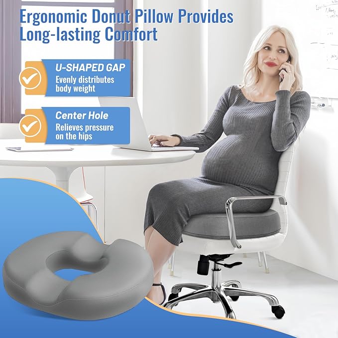 CloudBliss Donut Pillow Stadium Seat Cushion for Tailbone Pain Relief and Hemorrhoids, Memory Foam Seat Chair Cushion, Portable Seat Cushions for Bleachers, Car, Home & Office - Image 3