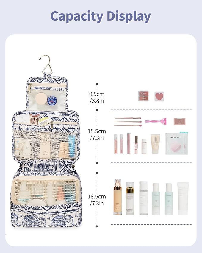 Narwey Small Hanging Travel Toiletry Bag for Women, Travel Bag for Toiletries, Makeup Bag Organizer Cosmetic Bags Make Up Bags for Girls - Image 3