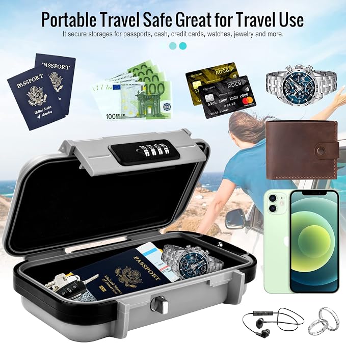 BKNOOU Portable Travel Safe with Removable Chain, Anti-Theft Beach Safe Box, Waterproof Combination Lock Box for Travel, Dorm, Beach, Hotel, Car, Home, Office - Image 5