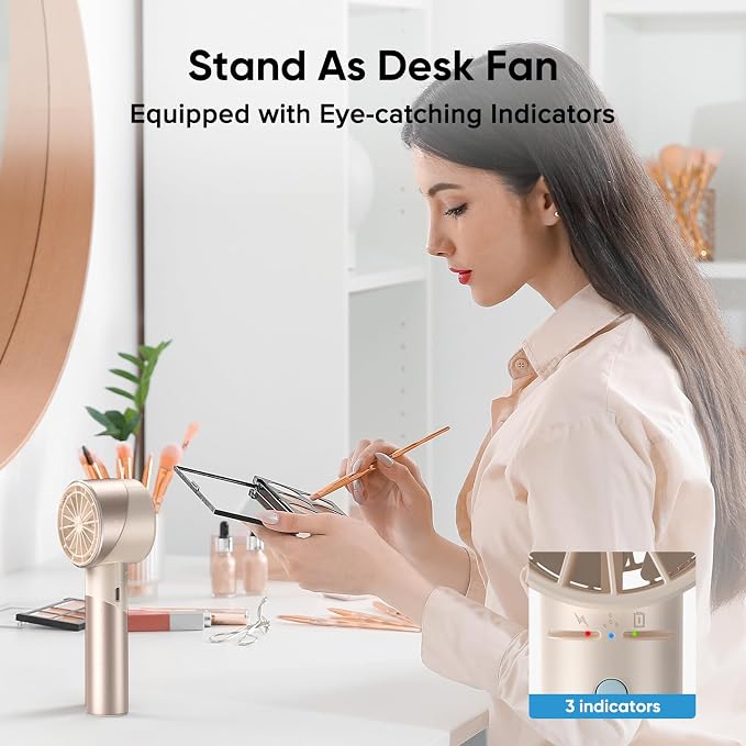 AMACOOL Portable Handheld Turbo Fan, 4 Speeds Wind with Cool Metal Body, 17Hrs Runtime Rechargeable Battery Personal Fan, Mini Pocket Fans for Girl Woman Man Travel Makeup Camping Outdoor-Beige | Gifts for Mom Her Women Girl, Cool Metal Body, Mini Pock... - Image 6
