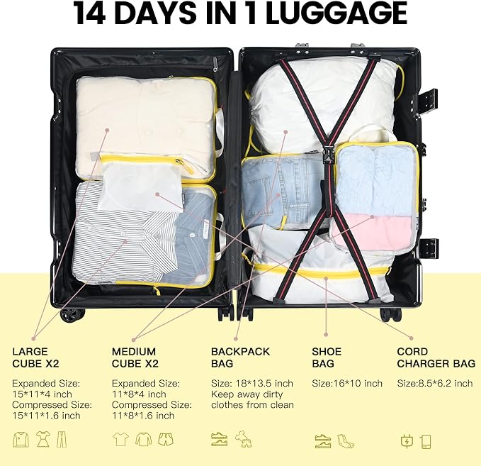 PFEYRPK Lightweight Compression Packing Cubes for Suitcases, Compressible Expandable Travel Packing Organizer with Clear Toiletries and Backpack Bag, Travel Essentials for Carry on Luggage 7 Set - Image 6