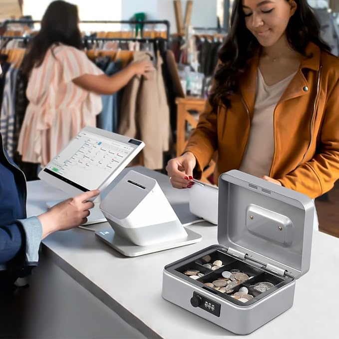 KYODOLED Medium Cash Box with Money Tray,Small Safe Lock Box with Key,Cash Drawer,7.87"x 6.30"x 3.54" Lightgrey Medium - Image 7