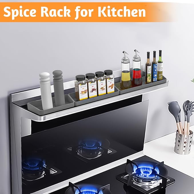 30"/24"/20" Silicone Stove Top Magnetic Shelf for Kitchen, Soft Flexible Strong Magnetic Heat Resistant Over the Stove Silicone Oven Shelf Spice Rack Organizer for Back of Oven - Grey - Image 6