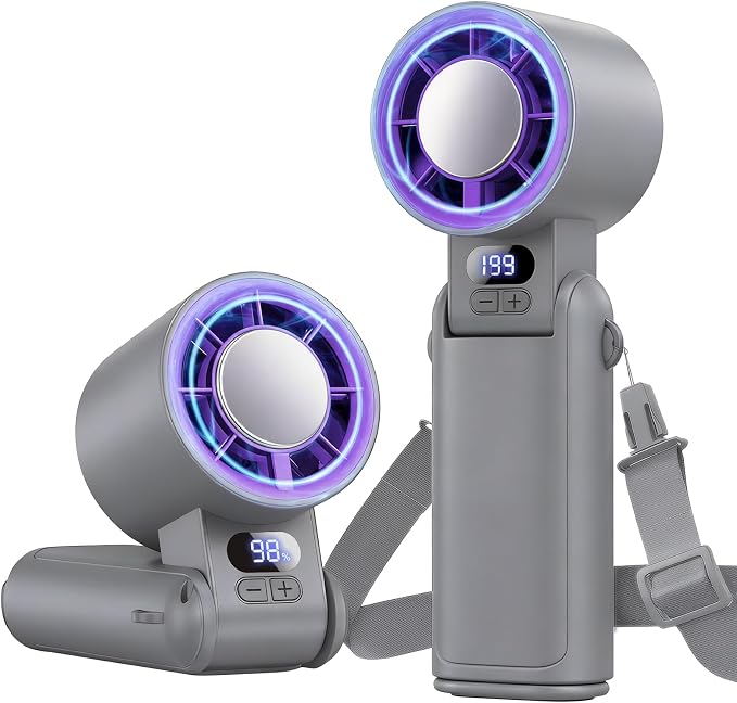 Portable Handheld Turbo Fan, 1-199 Speed Adjustable, Grey Purple | 4 IN 1 Pocket Design with LED Display, High-Power Motor, Rechargeable Battery, Mini Fans for Indoor/Outdoor/Travel/Work by Deyhoc