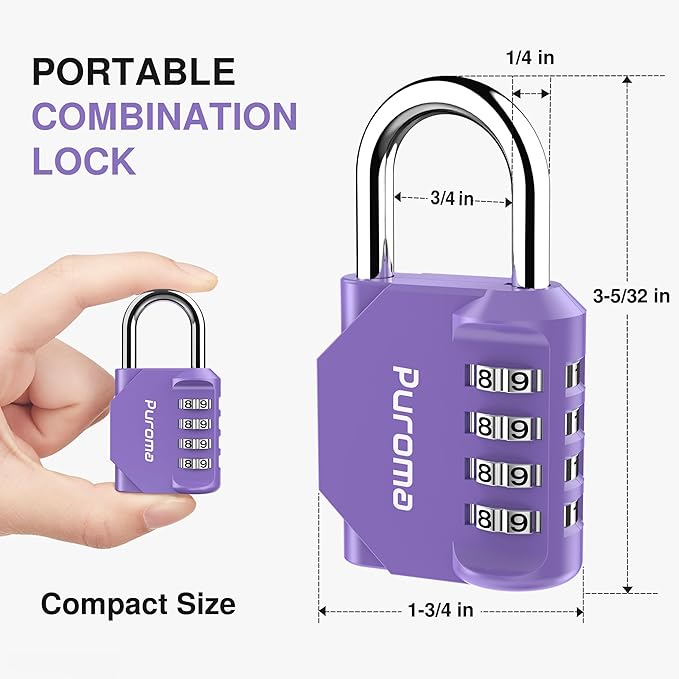 Puroma 2 Pack Combination Lock Locker 4 Digits Combo Padlock Gym Purple | For School Gate Fence Toolbox Hasp Storage, Outdoor, Resettable, Weatherproof, Side Window, Crack Cut Resist, Hardened Steel - Image 5