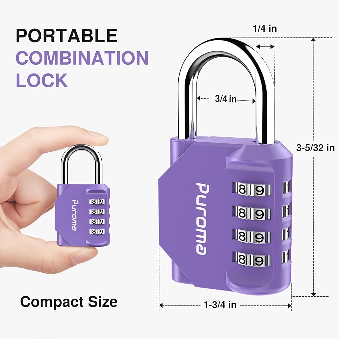 Puroma 1 Pack Combination Lock Locker 4 Digits Combo Padlock Gym Purple | For School Gate Fence Toolbox Hasp Storage, Outdoor, Resettable, Weatherproof, Side Window, Crack Cut Resist, Hardened Steel - Image 5