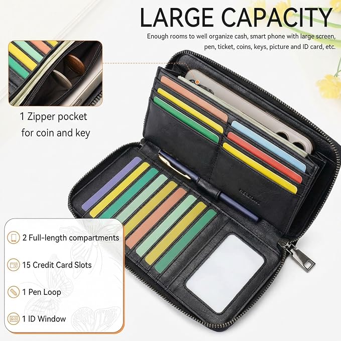 BELTANA Womens Wallet RFID Wallet Women with Passport Holder Butterfly Vegan Leather Multi Card Slots Wallets Large Capacity Wristlet Travel Purse for Women (Black) - Image 4