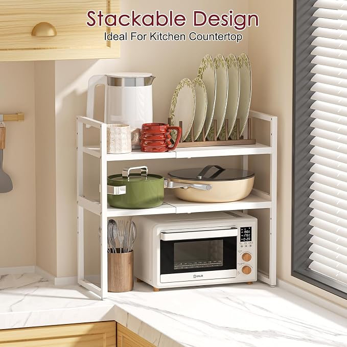 Expandable Kitchen Storage Shelves,100LBS Heavy Duty Metal Shelving Unit For Pot Pans Appliance,Adjustable White Small Shelf Rack Organizer For Kitchen Countertop Under Cabinet Closet Garage Pantry - Image 7