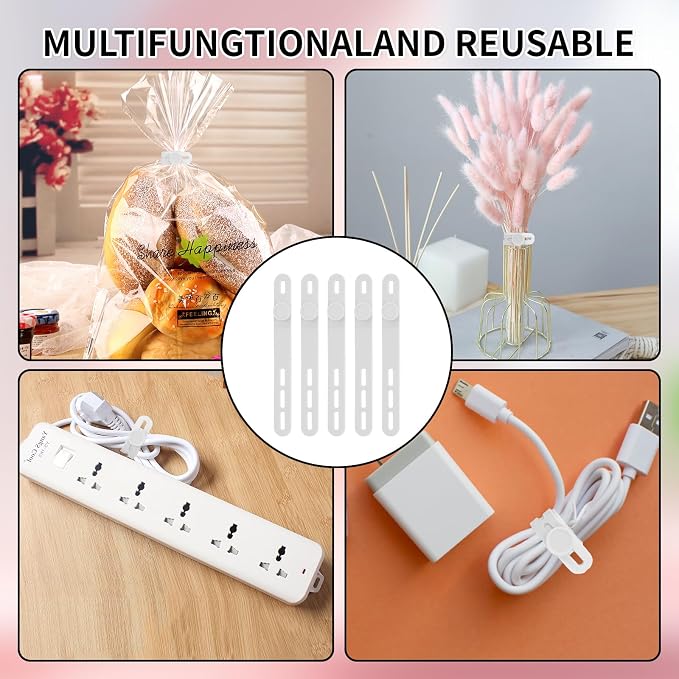 Oligei 25 Pcs Silicone Cable Ties, Cable Ties Reusable, High Elasticity Cord Wraps for Electrical Cords, Cord Organizer for Earphone, Phone Charger(White) - Image 7