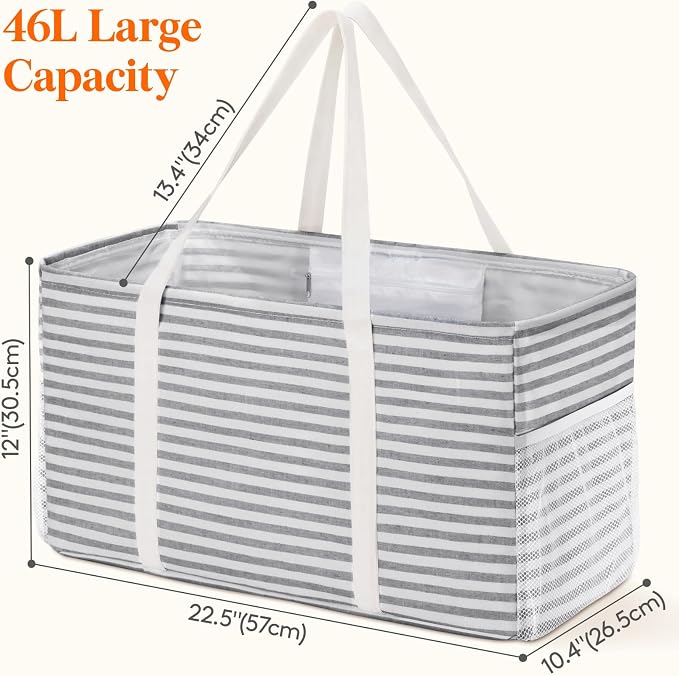Lifewit Extra Large Tote Bag, Reusable Grocery Bags with Metal Wire Frame and Handles - Image 4