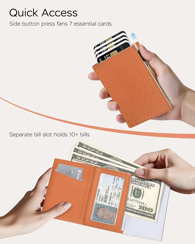 RFID Wallet for Women - Small Minimalist Trifold | 2026 Trendy Vibrant Orange, Anti-Theft Pop Up Card Holder, Ultra Slim Fits Most Bags, Holds 11 Cards 10+ Bills, Gift for Her - Image 2