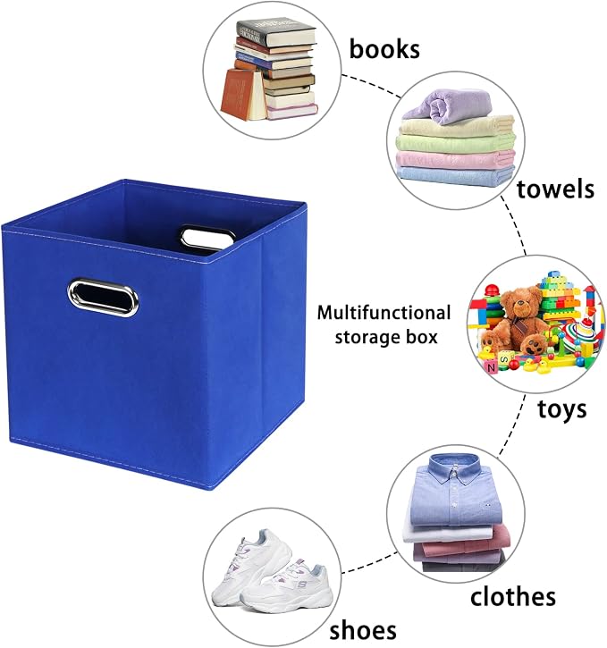 Fabric storage bins Cubes, Fabric Cube Organizer with Handle, Foldable Cube Bins for Cloth or Accessary Storage, 11x11x11, Set of 6, (Dark Blue) - Image 3