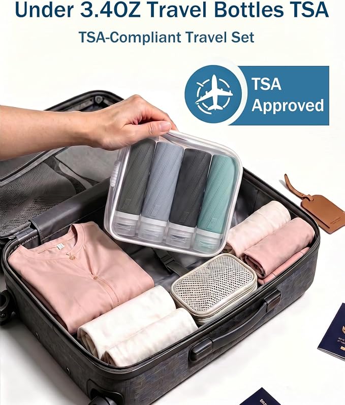 Redfly TSA Approved Leak Proof Travel Bottles for Toiletries, 13-Piece | Travel Size Containers, BPA-free silicone, clear toiletry bag, under 3.4oz, wide mouth,travel essentials for shampoo, lotion - Image 2