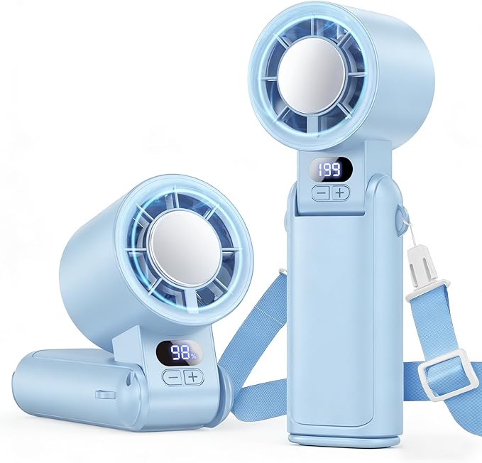 Portable Handheld Turbo Fan, 1-199 Speed Adjustable, Blue | 4 IN 1 Pocket Design with LED Display, High-Power Motor, Rechargeable Battery, Mini Fans for Indoor/Outdoor/Travel/Work by Deyhoc