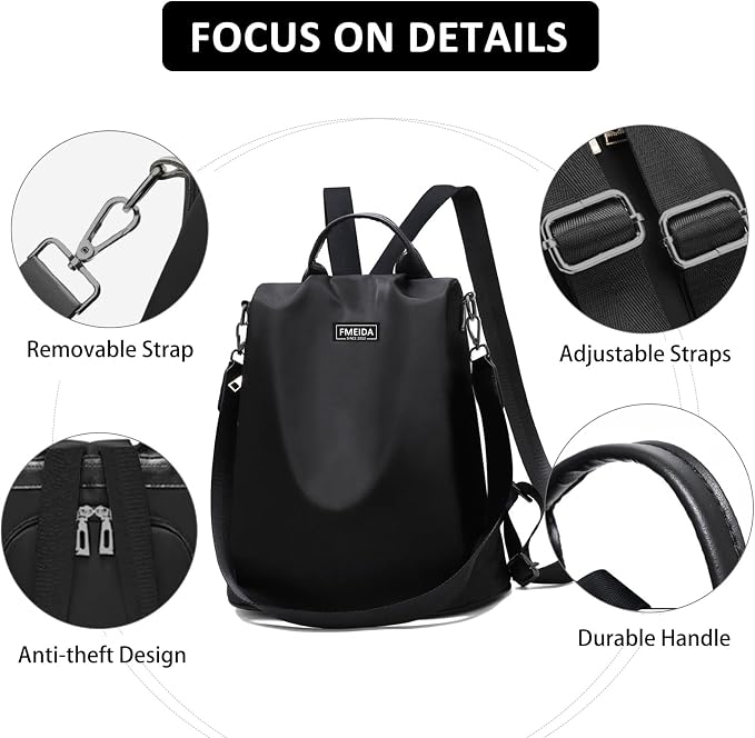 Large Travel Backpack for Women Waterproof Back Pack Black Shoulder Bag Fashion Backpack Purse Anti-Theft Daypack for College Work | No Top Opening, Light Compact Travel Size, Waterproof Nylon, Daypack for College Work, 3-in-1 Convertible Backpack - Image 3