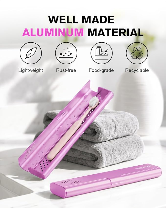 Toothbrush Case Cover for Traveling, Aluminum Toothbrush Holder for Manual Toothbrush + Mini Toothpaste, Portable Tooth Brush Storage Box for Camping Business Trip-Pink (1 Pack) - Image 2