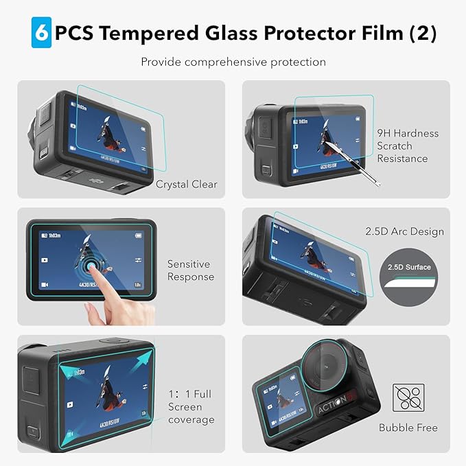 OSMO Action 5 Pro Accessories, PU Portable Mini Carrying Bag Case, Lens Screen Protectors (6 Pack) Comatible with DJI Osmo Action 5 Pro, Rubber Lens Cap Cover for DJI Action Camera - Image 5