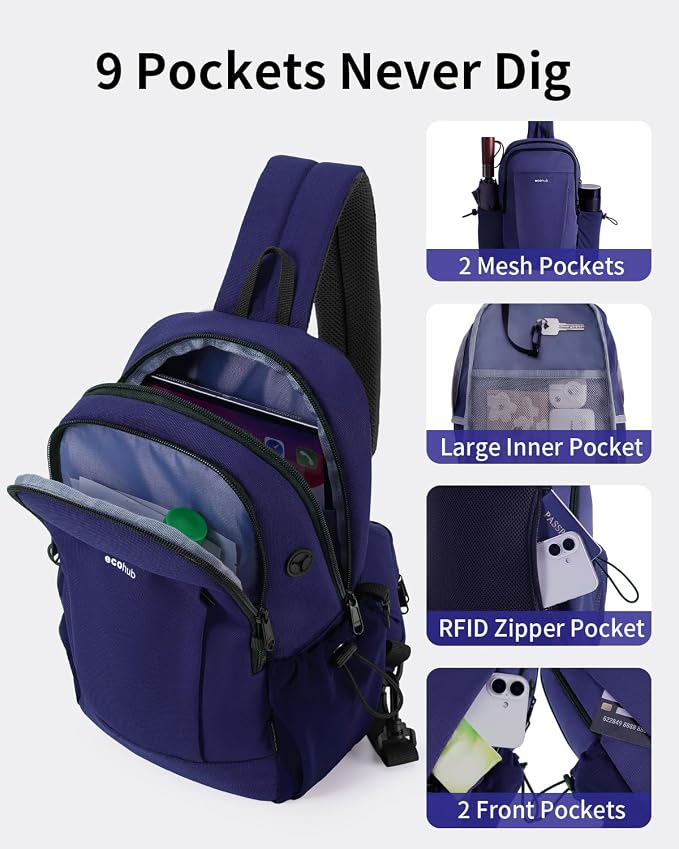 ECOHUB Anti-Theft Crossbody Bag Men Women RFID Blocking Lightweight Sling Backpack Water Resistant for Travel Hiking Outdoor - Image 6