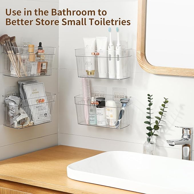 2 Pack Clear Acrylic Small Wall-Mounted Storage Baskets with Adhesive, No Drilling, Hanging Wall Mount Storage Bins for Kitchen, Pantry, Bathroom, RV - Image 4