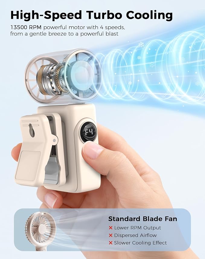 Hotsales Clip-On Portable Fan 2-Pack, 13500 RPM High-Speed Rechargeable Handheld Mini Fan, LED Display, 360° Rotating Detachable Clip, Stroller Fan for Baby, Travel Essentials, Gifts for Women & Men - Image 4