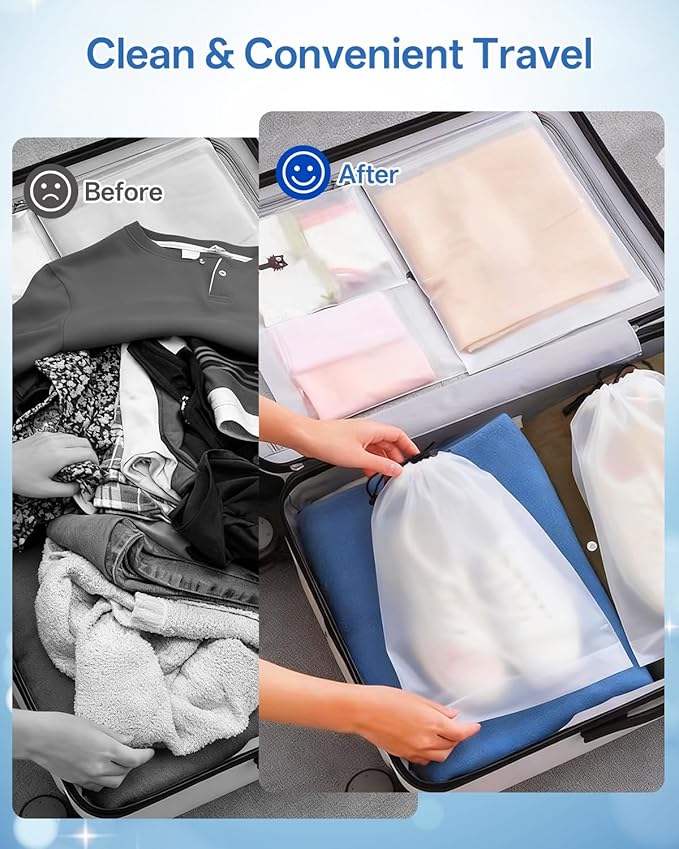 Teskyer Shoe Bags for Travel, Waterproof Drawstring Shoe Bags, 6 Pack | 15.7" x 11.8" Fits Most Shoes, Reusable PE Material, Tear-resistant Design, Travel Essentials for Organized Packing - Image 3