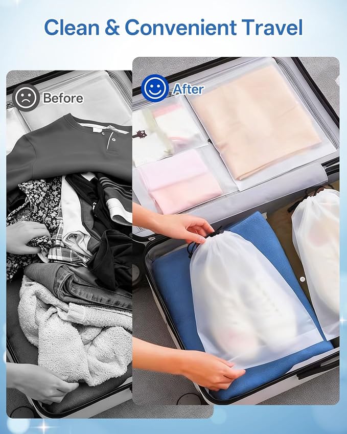 Teskyer Shoe Bags for Travel, Waterproof Drawstring Shoe Bags, 20 Pack | 15.7" x 11.8" Fits Most Shoes, Reusable PE Material, Tear-resistant Design, Travel Essentials for Organized Packing - Image 3