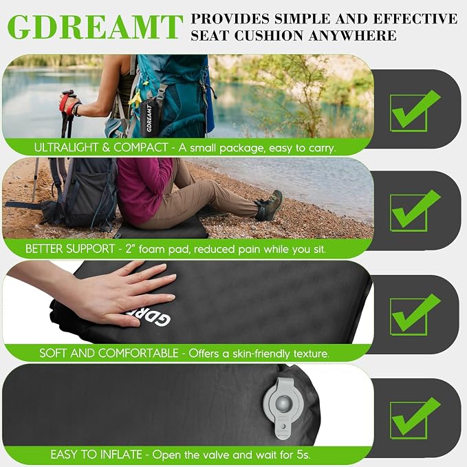 Inflatable Seat Cushion, Portable Self-Inflating Stadium Seat Cushion - Image 6